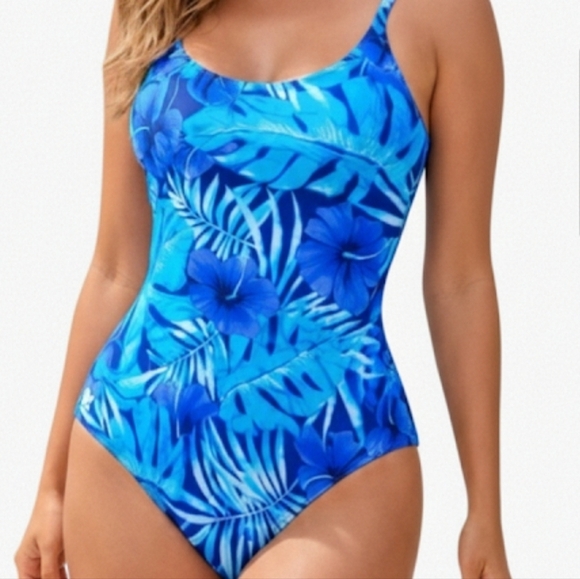 Speedo Other - Speedo One Piece Swimsuit Size 8 Blue Tropical Floral Athletic Swim
